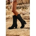 thumbnail image 3 of FAMITION Cowboy Boots for Women Pointed Toe Pull-On Cowgirl Boots Mid Calf Western Embroidered Booties Black 8, 3 of 7