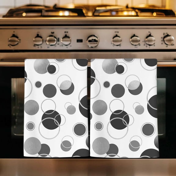Grey Black Polka Dots Kitchen Towels Set of 3, Modern Abstract Art Absorbent Dish Towels for Kitchen, Microfiber Hand Towel, Quick Drying Tea Towel for Cleaning Decorative Dishcloths Geometric