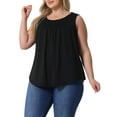 thumbnail image 4 of Agnes Orinda Women's Plus Size Boho Tank Tops Pleated Round Neck Sleeveless Curved Hem Casual Beach Flowy Camisole Tee Shirts 2X Black, 4 of 6