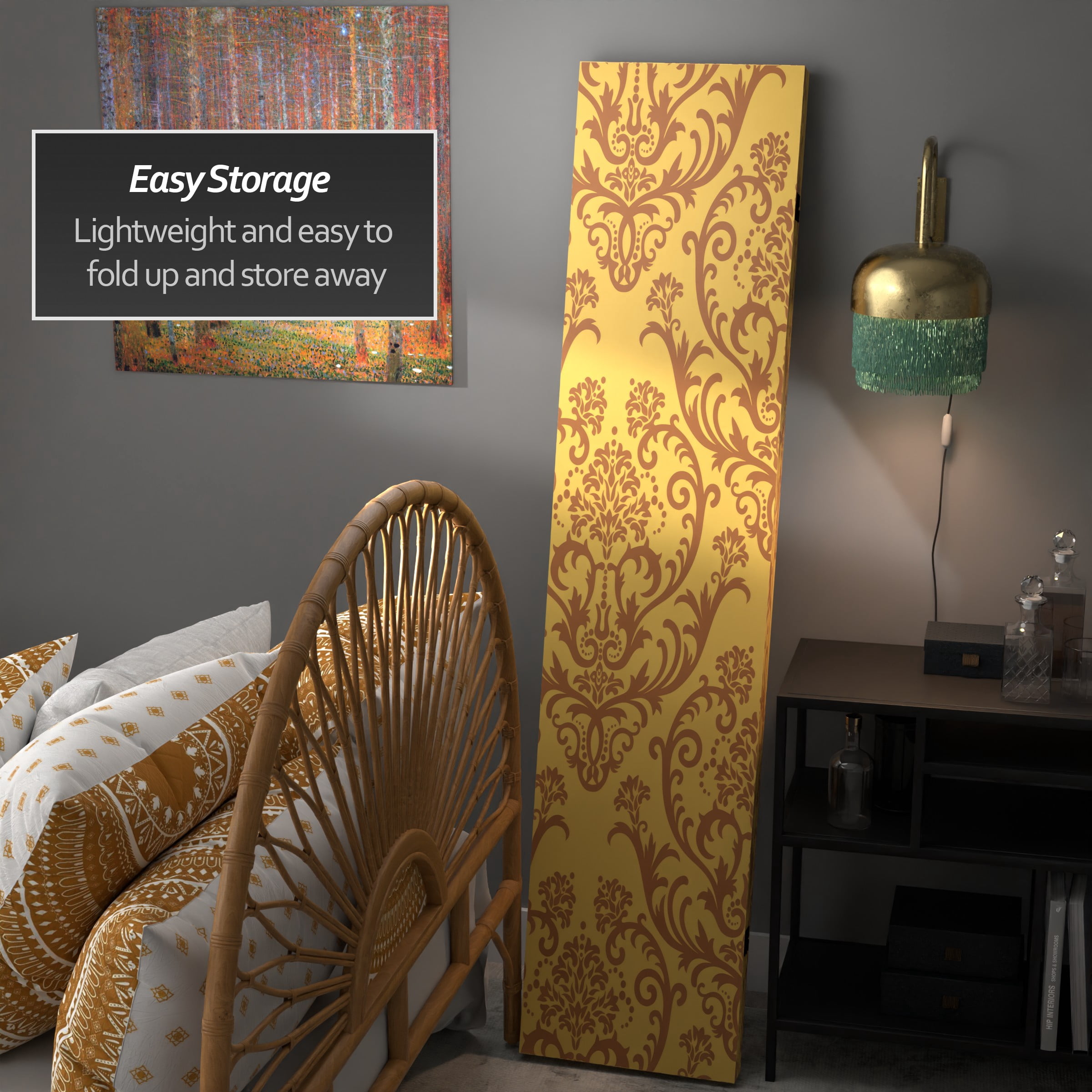 Oriental Furniture 6 ft. Tall Double Sided Damask Room Divider - 3 Panel