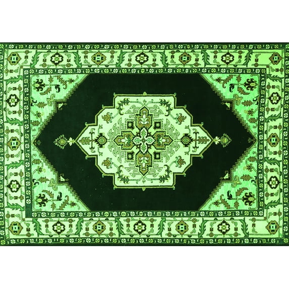 Ahgly Company Indoor Rectangle Medallion Green Traditional Area Rugs, 7' x 10'