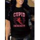 thumbnail image 1 of Women's "Cupid University" Glittery Black T-Shirt - Casual Short Sleeve Crew Neck, 100% Polyester, Machine Washable, Perfect for Valentine's Day & All Seasons, 1 of 7