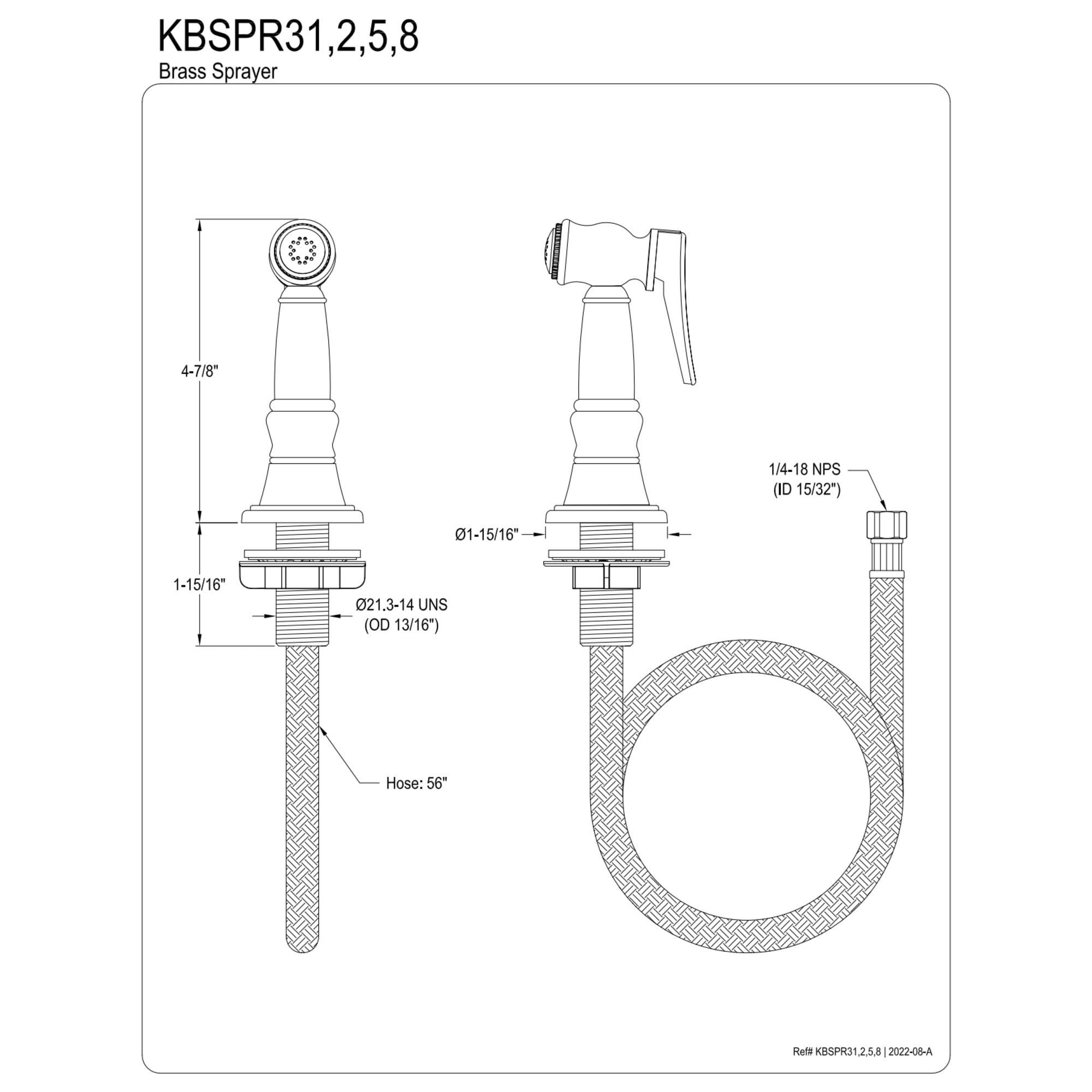 Kingston Brass KBSPR32 Brass Kitchen Faucet Side Sprayer in Polished Brass