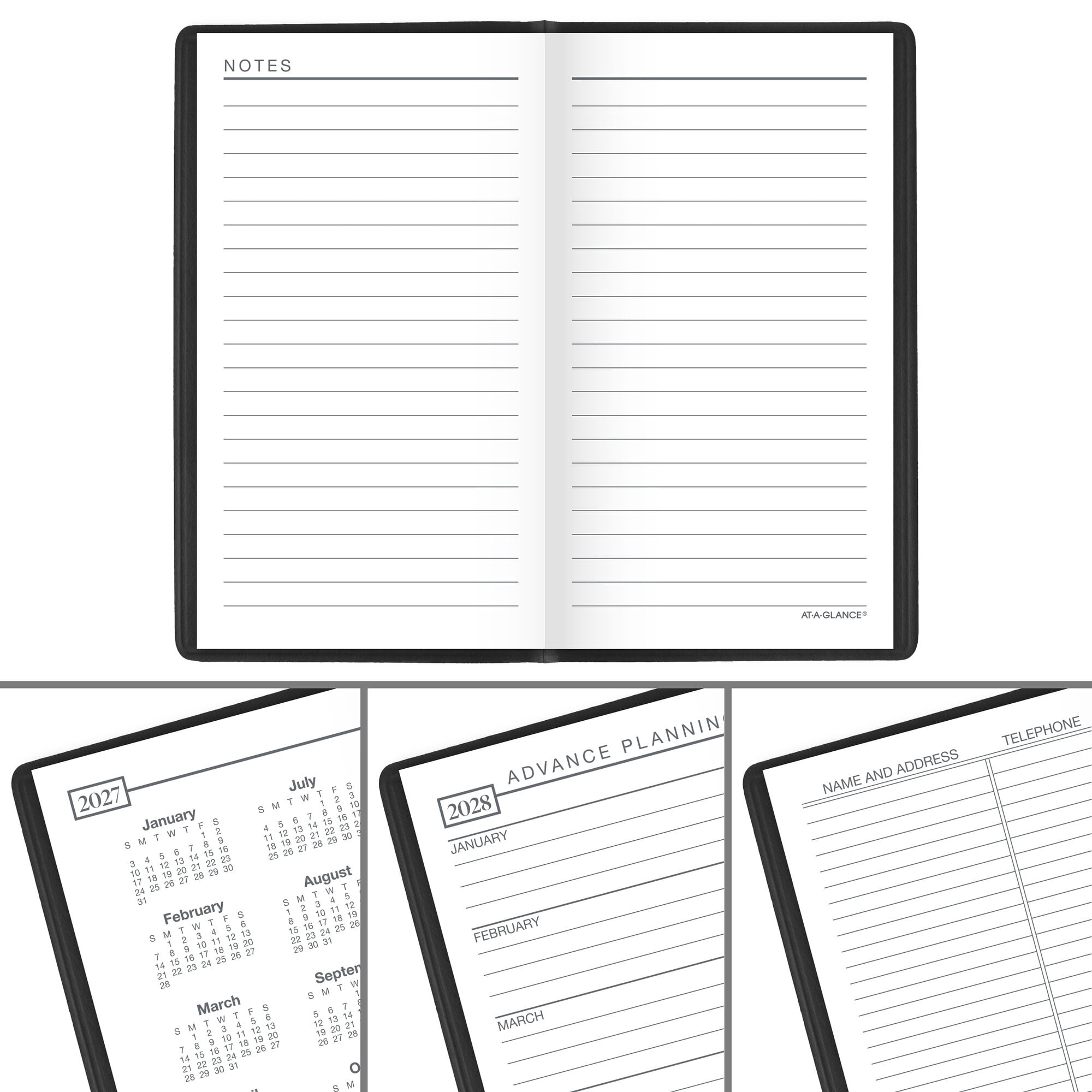 AT-A-GLANCE Designer Cover 2027 Weekly Planner Black Pocket 3 14 x 5 34 - Weekly
