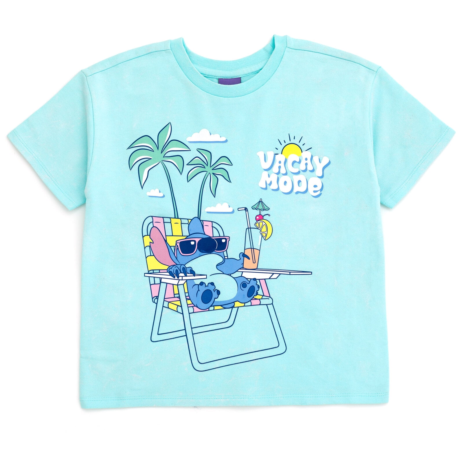 Disney Lilo & Stitch Big Girls' Short Sleeve Graphic T-Shirt and French Terry Shorts Set Light Blue Optic Wash Stitch