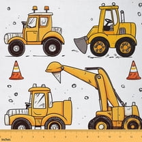 jejeloiu Cartoon Truck Tractor Fabric by the Yard 1 Yard, Bulldozer Construction Site Home Decor Fabric by the Yard, Kids Car Theme Room Decor Fabric by the Yard