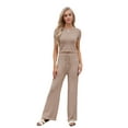 thumbnail image 3 of Womens Summer 2 Piece Outfits Color Block Short Sleeve Tops Tracksuit Slim Fit Pants Matching Set Lounge Sets 2026 Pale Pinkish Gray S, 3 of 8