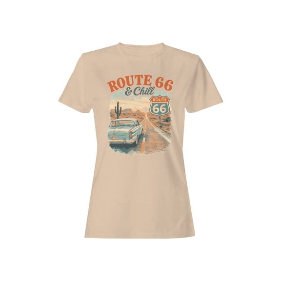 Route 66 & Chill Vintage Vibe Graphic Women's Natural T-Shirt