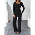 thumbnail image 5 of Women's 2 Piece Matching Lounge Sets Fall Fashion Outfits Henley Neck Sweater Top Wide Leg Pants Sweat Suits, 5 of 12