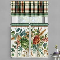 Ambesonne Floral Art Valance & Curtain 3 Pcs Set, Peony Eucalyptus Tartan, 55"x24", Laurel Green Multicolor