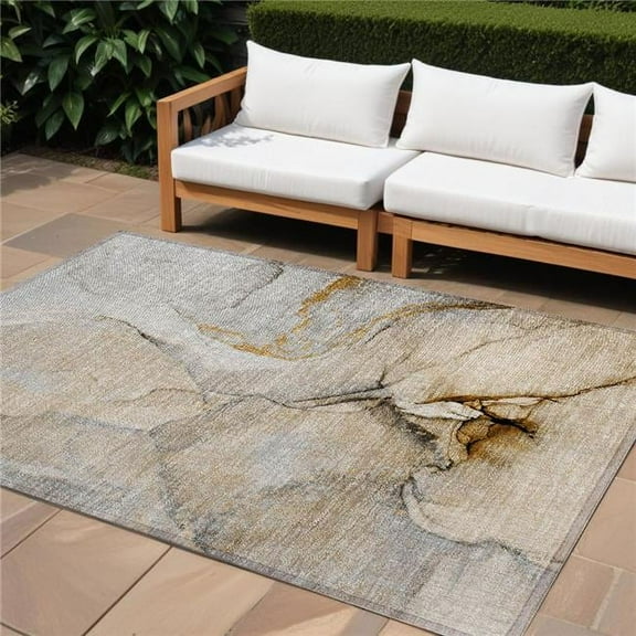 HomeRoots 559673 8 x 10 ft. Beige Abstract Washable Non Skid Indoor Outdoor Rectangle Machine Woven Area Rug