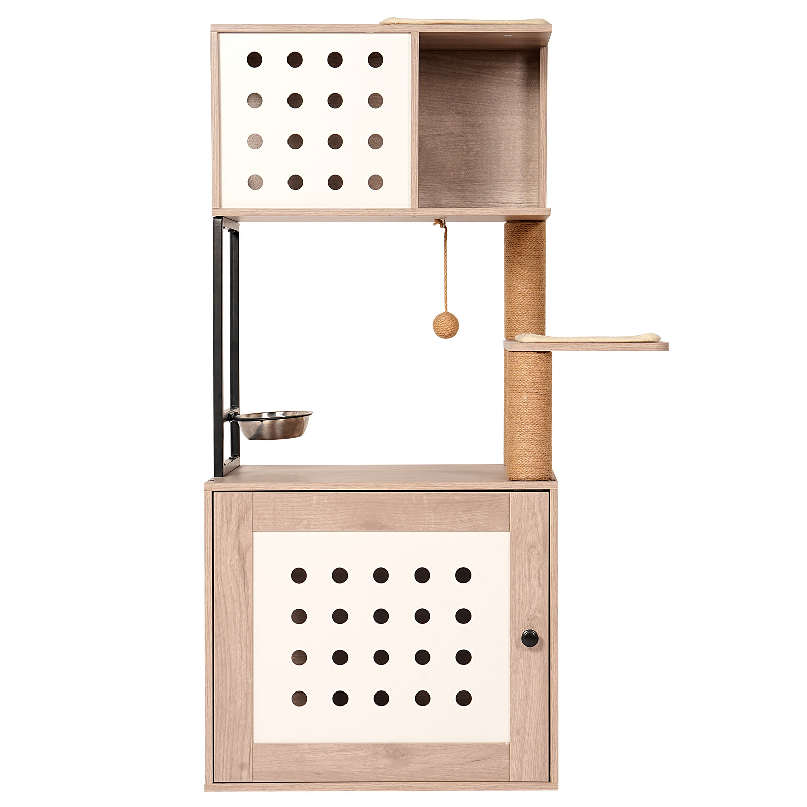 YIYADO Cat Tree with Litter Box, Indoor Cat Integrated Cat Tower with Large Hammock, Bed, Food Station, Scratching Post, Modern Style Pet Furniture, Gray + White