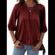thumbnail image 3 of Camiseta de Cuello Redondo para Mujer, Blusa de Algodón de Media , Mangas 3/4, Informal, Holgada, Plisada, Básica. Vino Tinto XXL, 3 of 7