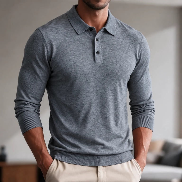 Soft Drop USNSM Men's Long Sleeve Lapel Sweater Knit Button Placket Drop Shoulder ...