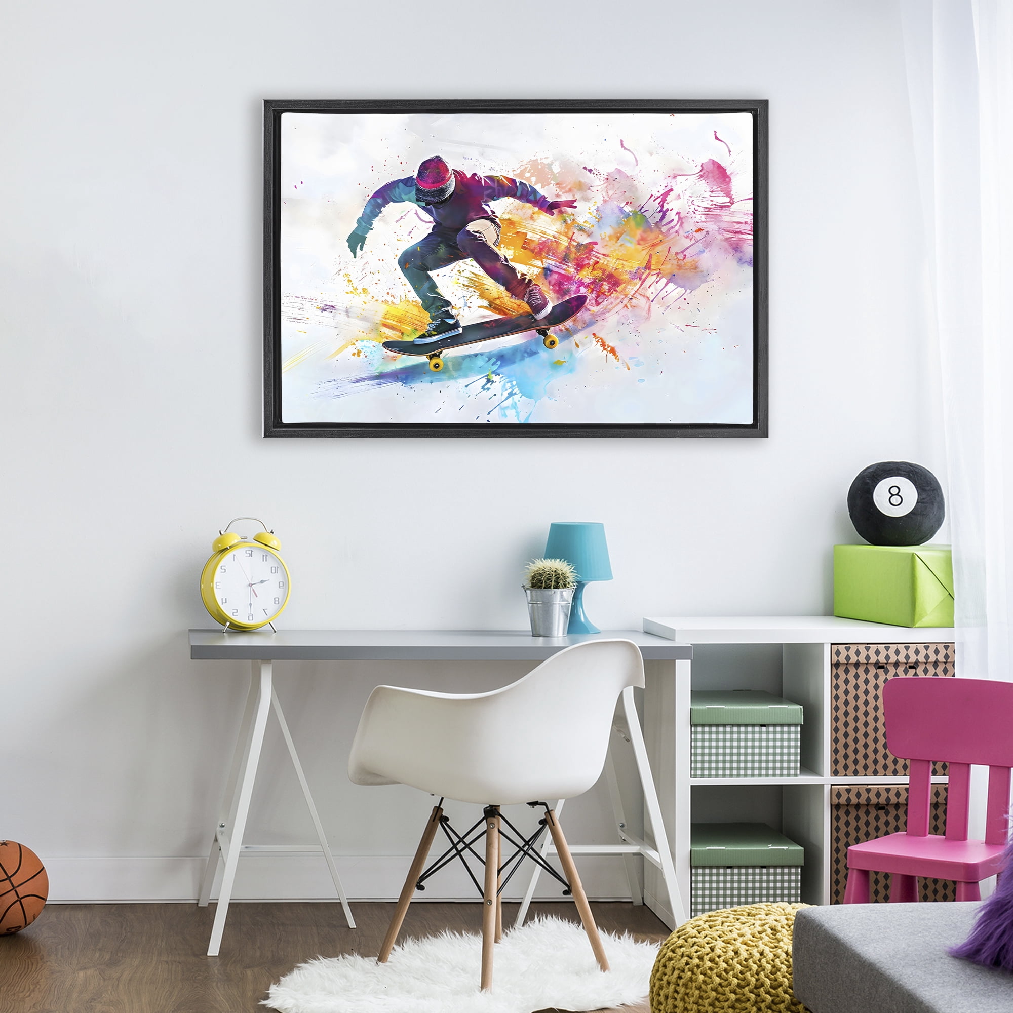 Stupell Industries Skateboarder in Motion Black Framed Floater Canvas Wall Art, design by Creative Studio