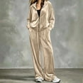 thumbnail image 2 of Womens 2 Piece Velour Tracksuits Set Long Sleeve Sweatsuits Sports Outfit Zip Hoodie Sweatpants Joggers Set (5XL, Beige), 2 of 6