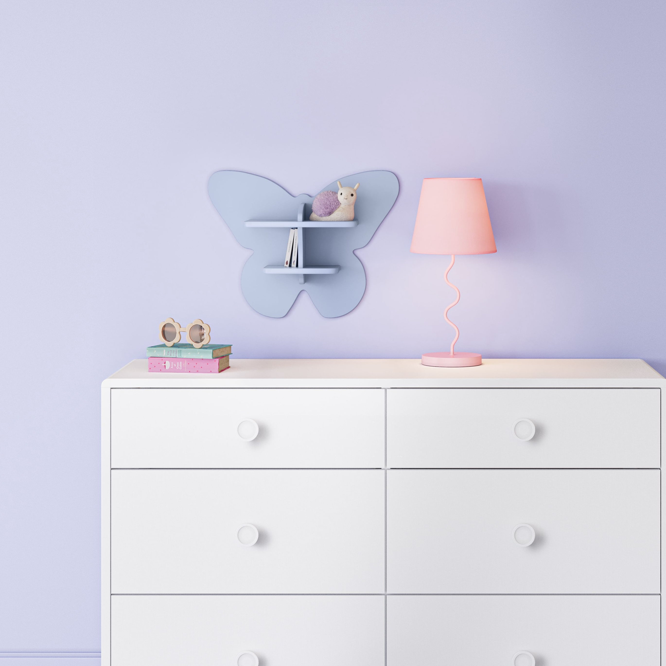 Mainstays Kids Butterfly Shaped Decorative Wall Shelf, Light Purple