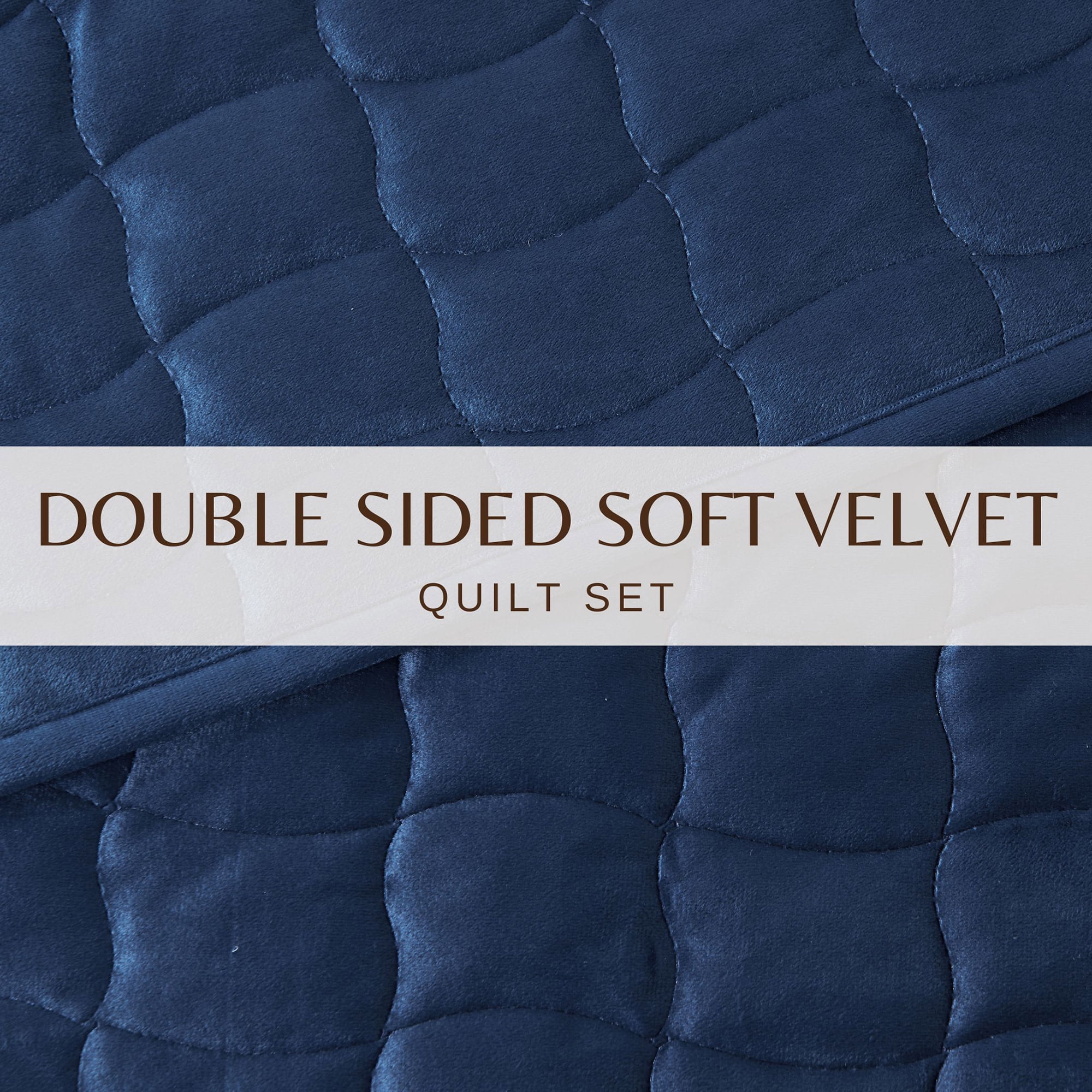 Dual-Sided Velvet Box-Stitched Heavyweight 2-Piece Twin Quilt Set, Navy