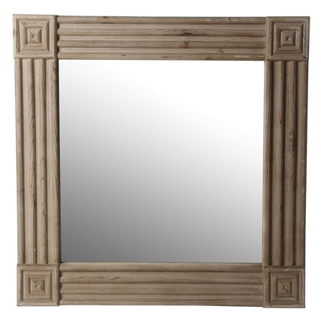 Privilege International Square Wood Neo-Classical Wall Mirror with Carved Edge - 31.5W x 31.5H (Best Way To Carve Wood)