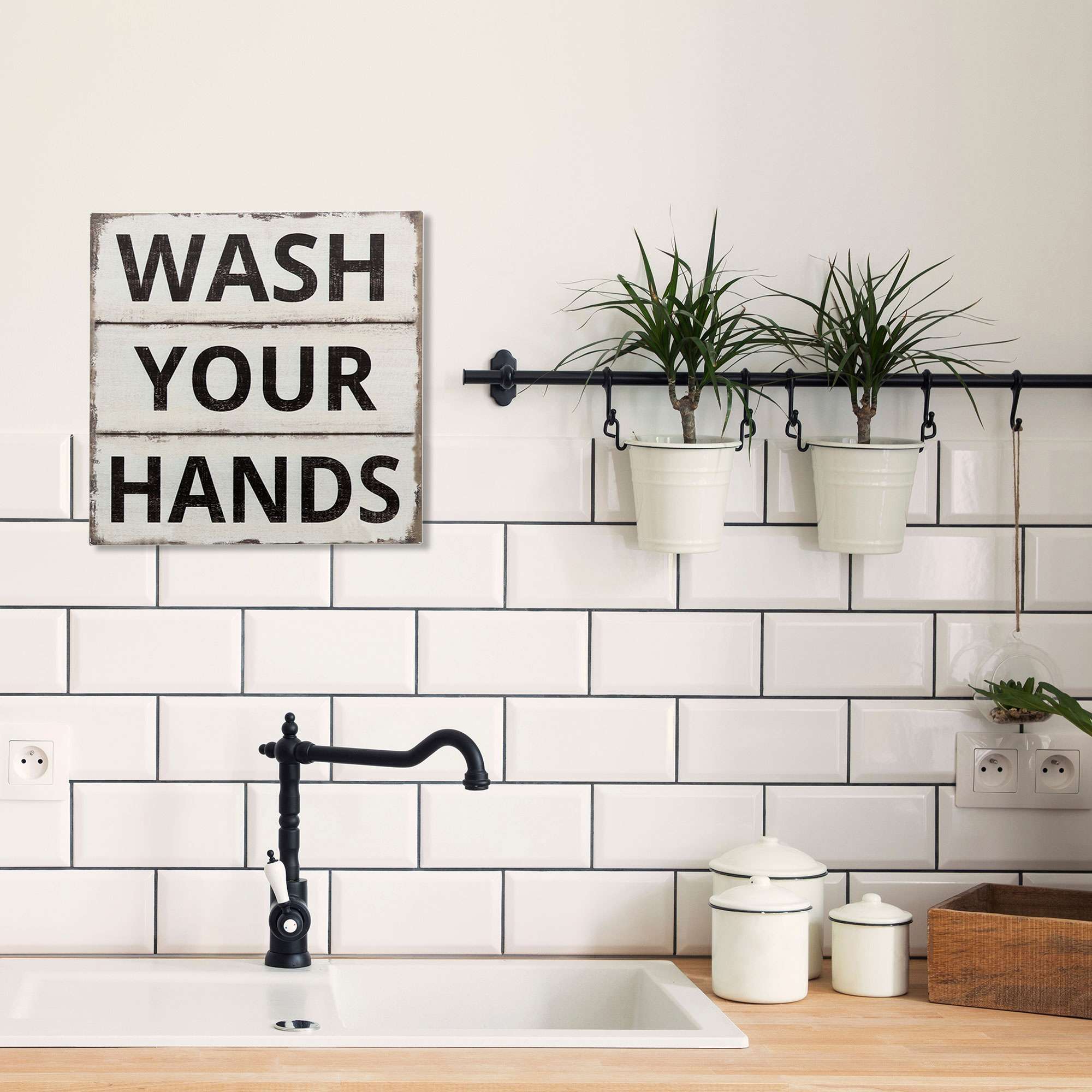 Barnyard Designs Wash Your Hands Sign Primitive Country Farmhouse Bathroom Quotes Home Decor Sign 11” x 11” - image 2 of 7