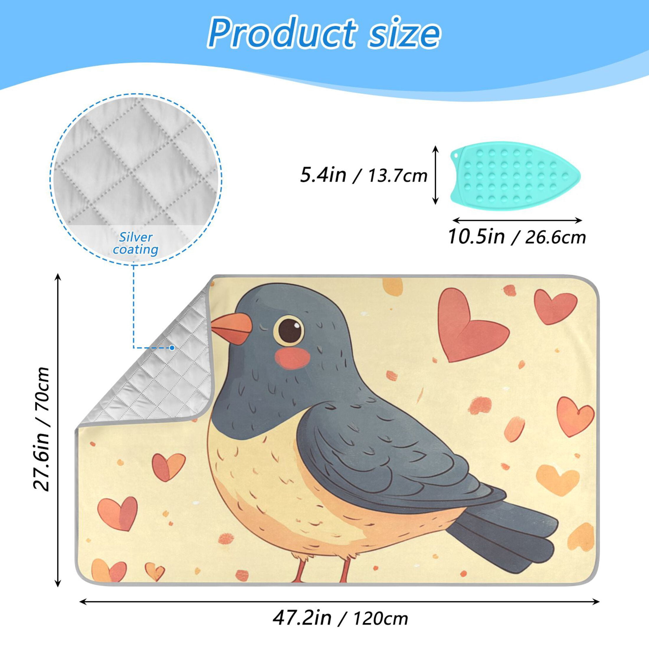 Cute Pigeon Cartoon Hearts Ironing Mat Blanket Portable Travel Ironing Pad Heat Resistant Pad 47.2" x 27.6”