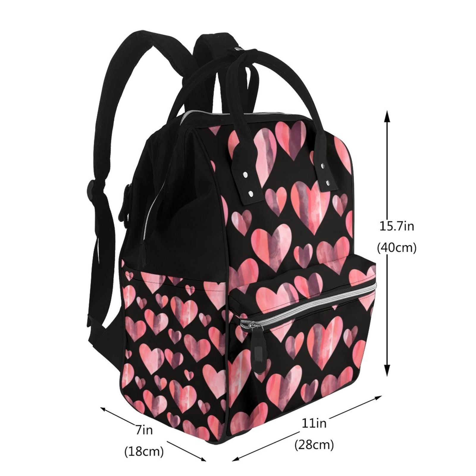 Ratiio Hearts Mummy Backpack - Waterproof Twill Canvas, Large Capacity Diaper Bag with Multiple Pockets and Adjustable Straps