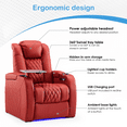thumbnail image 5 of Weilianda Home Theater Seating Top Grain Leather Recliner Chair Dual Power Movie Gaming Sofa Electric Headrest with Tray Table Type-C USB Charge Cup Holders Row of 5,LOVESEAT RIGHT,RED, 5 of 8