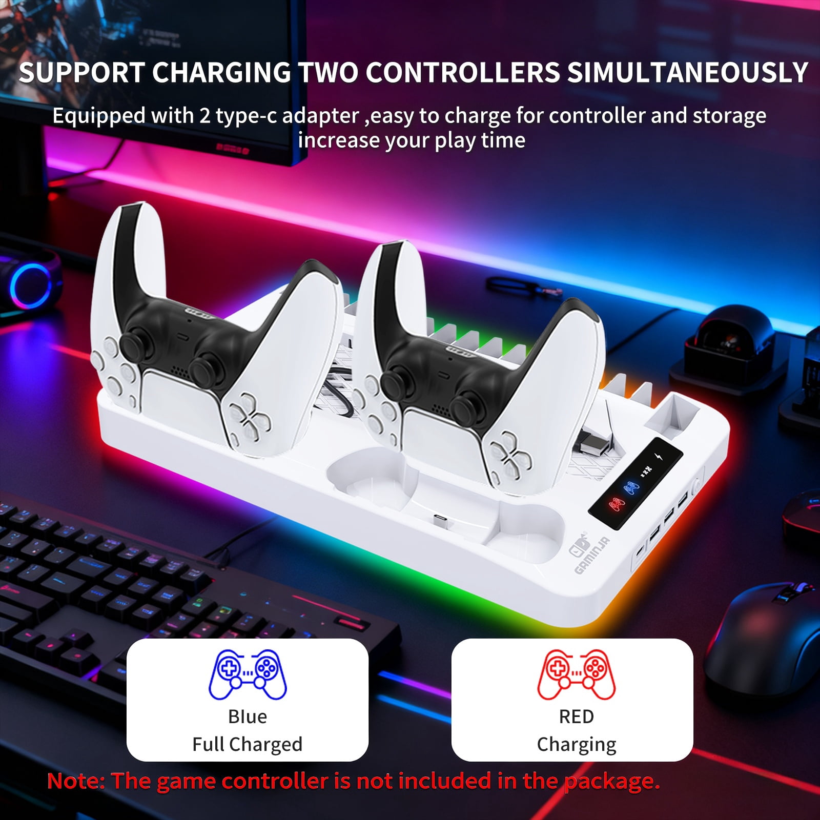 GAMINJA PS5 Cooling Stand with Dual PS5 Controller Charger Dock, PS5 Accessories PS5 Cooling Station for PlayStation 5 Disc/PS5 Digital/PS5 Slim Disc/PS5 Slim Digital/PS5 Pro Disc/PS5 Pro Digital