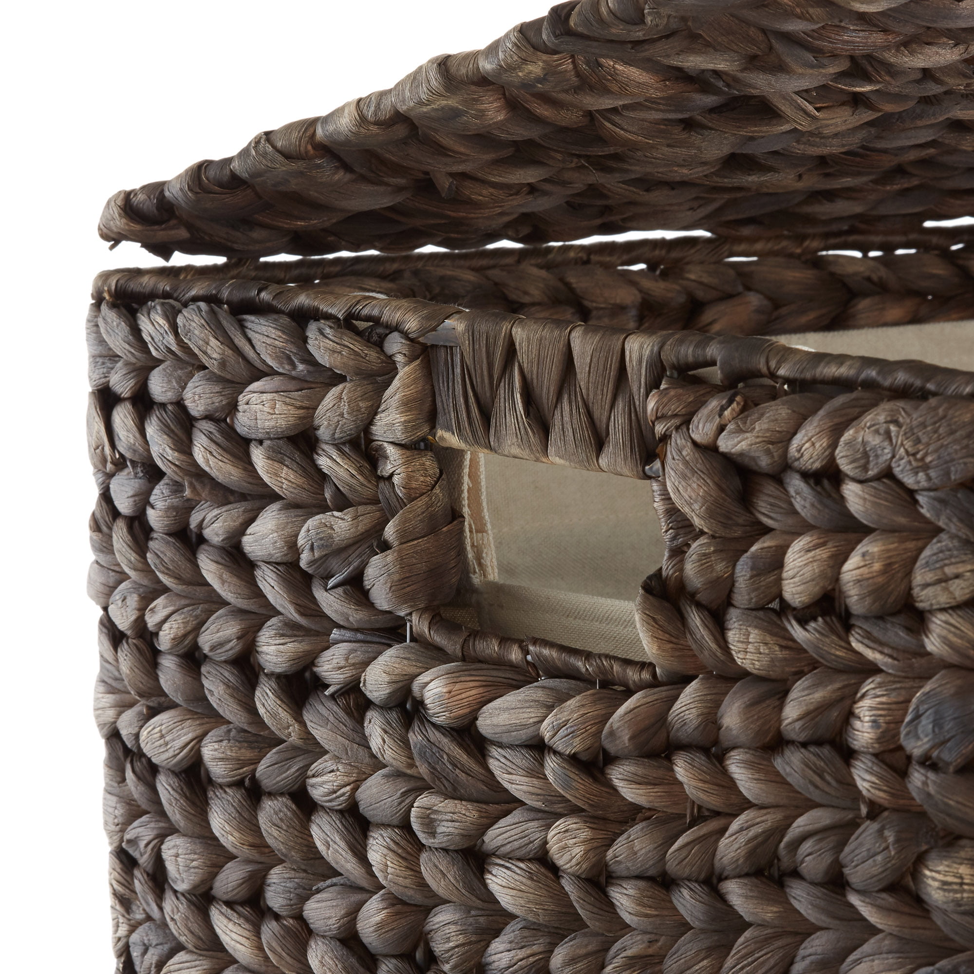 Casafield Laundry Hamper with Lid and Removable Liner Bag - Espresso Dark Brown, Woven Water Hyacinth Square Laundry Basket for Clothes
