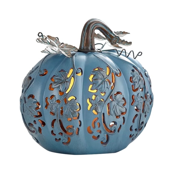 SUYOLL Halloween Decorations Blue Pumpkin Resin Figurine Fall Desktop Ornament Rustic Farmhouse Style Statue For Home Shelf Living Room Thanksgiving Party Decoration