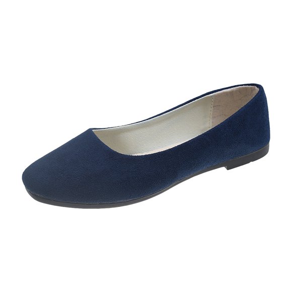 ZTTD Women Girls Solid Big Size Slip On Flat Shallow Comfort Casual Single Shoes Navy Blue
