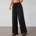 thumbnail image 5 of Ayolanni Summer Pants for Women Boho Slacks Striped Wide Leg Pants Petite Flowy Black Drawstring High Waist Palazzo Pants with Pockets M, 5 of 8