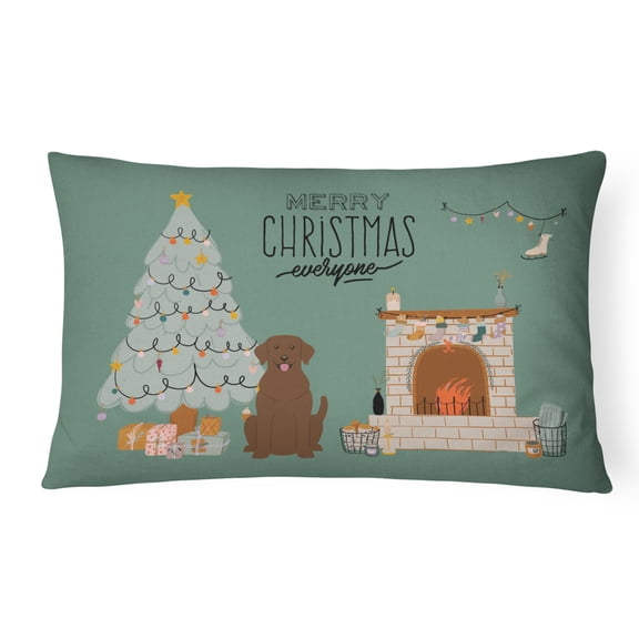 Carolines Treasures CK7619PW1216 Chocolate Labrador Christmas Everyone Canvas Fabric Decorative Pillow 12H x16W