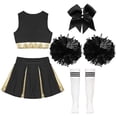 thumbnail image 4 of RUNQHUI Uniforme de Danse de Cheerleading pour Filles Enfants Tenue de Performance Déguisement Costume de Cheerleader A Blanc&Noir 10, 4 of 7