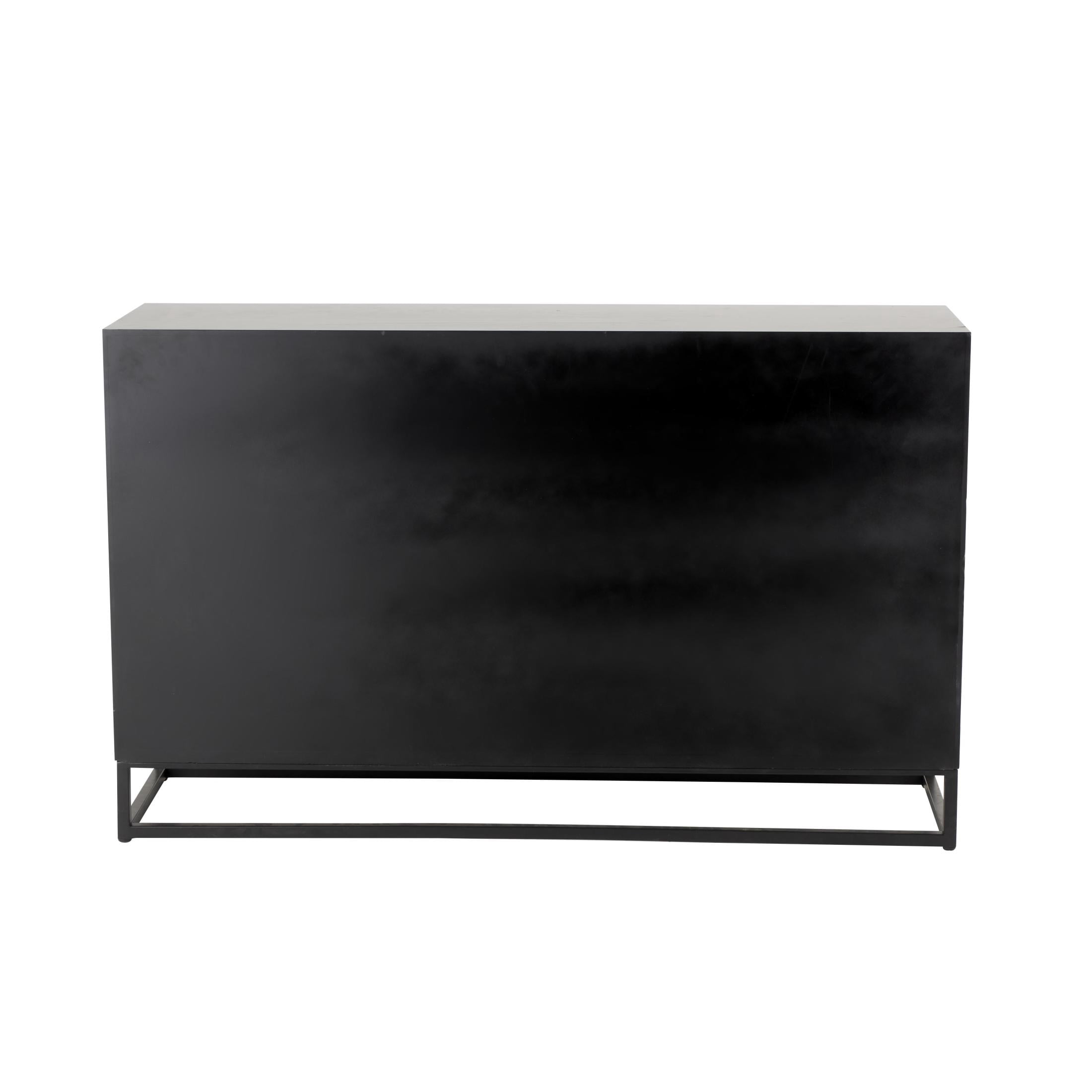 DecMode 52" x 32" Brown Wooden Handmade Carved Pebbled 3 Door Sideboard with Black Metal Frame, 1-Piece