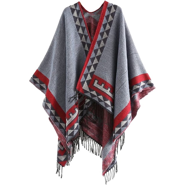 LinYooLi Poncho Ouvert à Franges pour Femmes, Cardigan, Cape, Couverture pour Fête, Voyage, Bureau