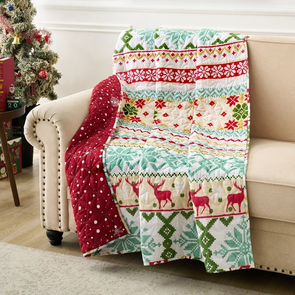 Greenland Home Fashions Fair Isle Holiday Snow Cotton Blend Throw Blanket, 50" x 60"