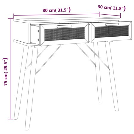 vidaXL コンソールテーブル ブラウン 80x30x75 cm パイン無垢材 天然ラタン家具 テーブル アクセントテーブル エンドテーブル 代引不可