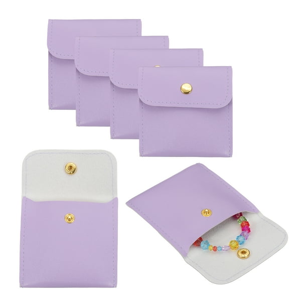 Bolsa de Joyería de Cuero PU Uxcell, 6 Pcs 8 x 8 cm - Estuche de Joyería con Botón a Presión, Bolsa de Viaje Pequeña Cuadrada para Empaque de Aretes, Anillos, Collares (Púrpura Lavanda)
