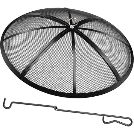 Fire Pit Spark Screen, 22 Inch Diameter Fire Pit Screen with Handle,Heavy Duty Metal Mesh Fire Pit Screen,Black
