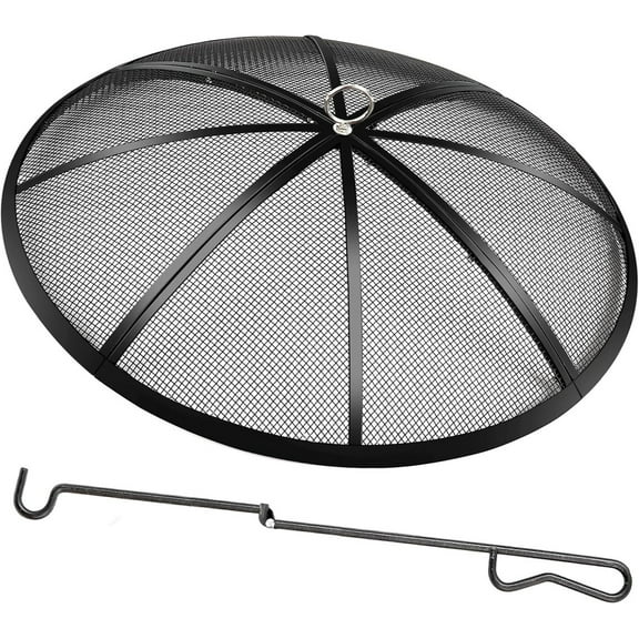 Fire Pit Spark Screen, 22 Inch Diameter Fire Pit Screen with Handle,Heavy Duty Metal Mesh Fire Pit Screen,Black