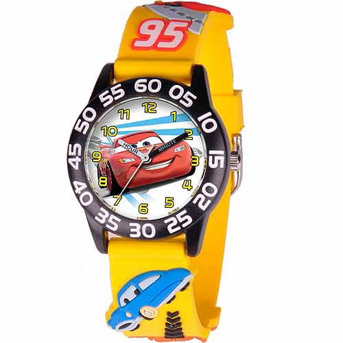 Disney Cars Lightning McQueen Boys' 3D Plastic Watch, Yellow Strap