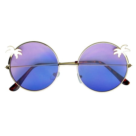 Emblem Eyewear - Indie Palm Tree Gradient Lens Round Hippie Sunglasses