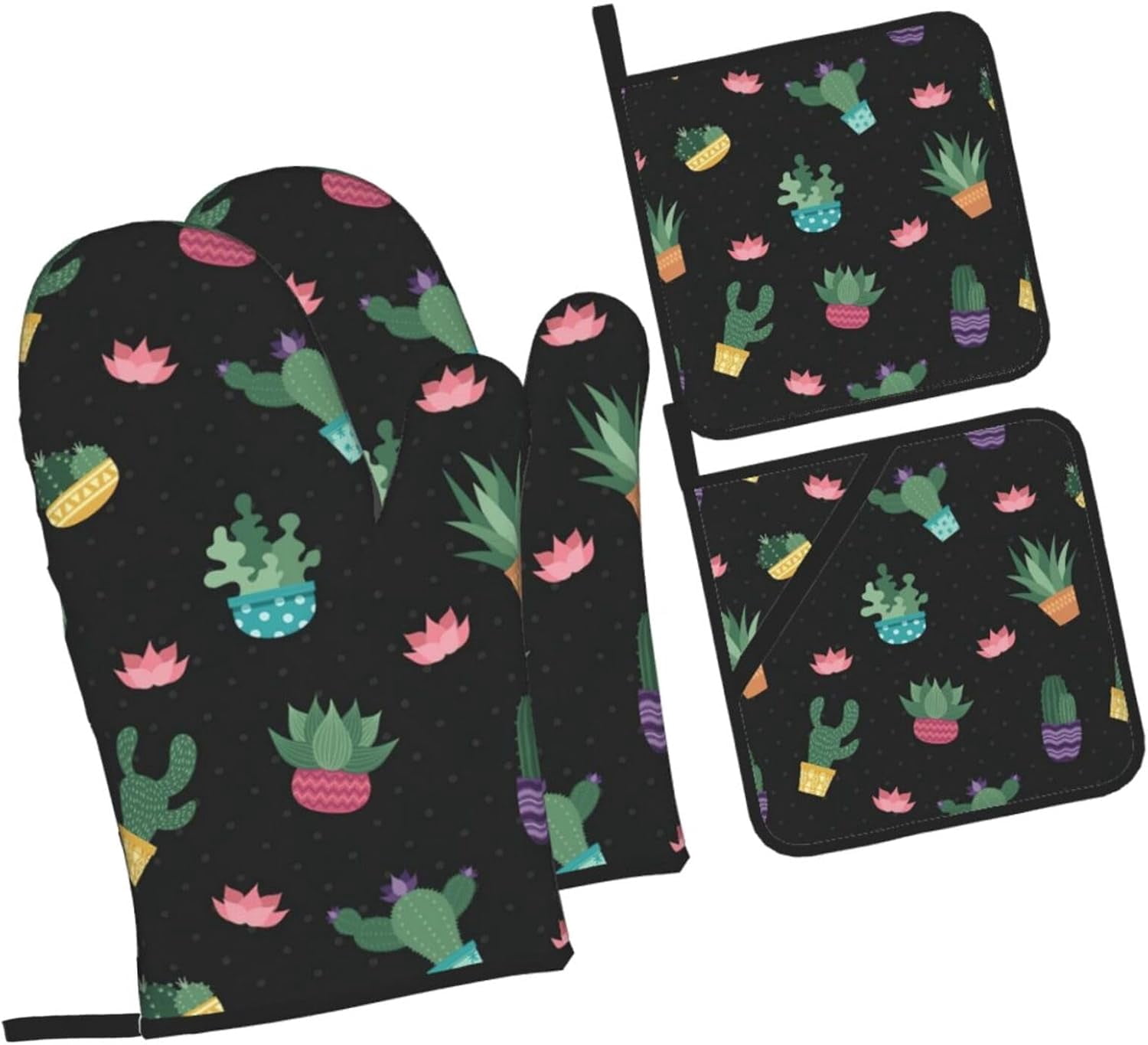 Cactus.. Oven Mitts and Pot Holders Sets for Kitchen 4 Pcs 7"X11" Heat Resistant Baking Cooking
