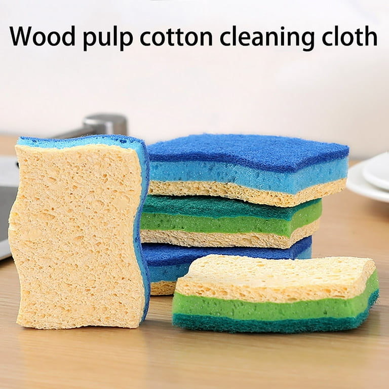 Double-sided Dishwashing Sponge Kitchen Heavy Duty Scrub Sponge Wood Pulp  Cotton CleaningBrush 1/5/10PCS