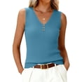 thumbnail image 2 of Tank Tops for Women's Summer Loose Sleeveless Button V-Neck Shirt Knitted T-Shirt 2026 Light Blue XL, 2 of 6