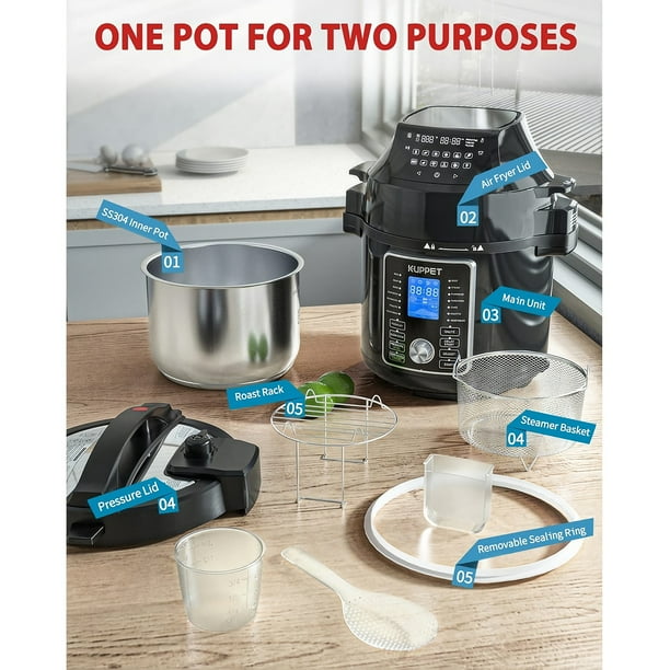 KUPPET 2 in 1 Electric Pressure Cooker with Air Fryer Lid 17 Preset Cooking Functions 6 Quart Stainless Steel Slow Cooker Rice Cooker Steamer Saute Yogurt Maker Walmart