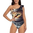 thumbnail image 2 of Picia Astronaut Cat Pattern Women's One Piece Swimsuits,One Shoulder Swimwear Asymmetric ,Ruffle Monokinis Bathing Suits,High Waisted Flattering Bathing Suits-XX-Large, 2 of 8