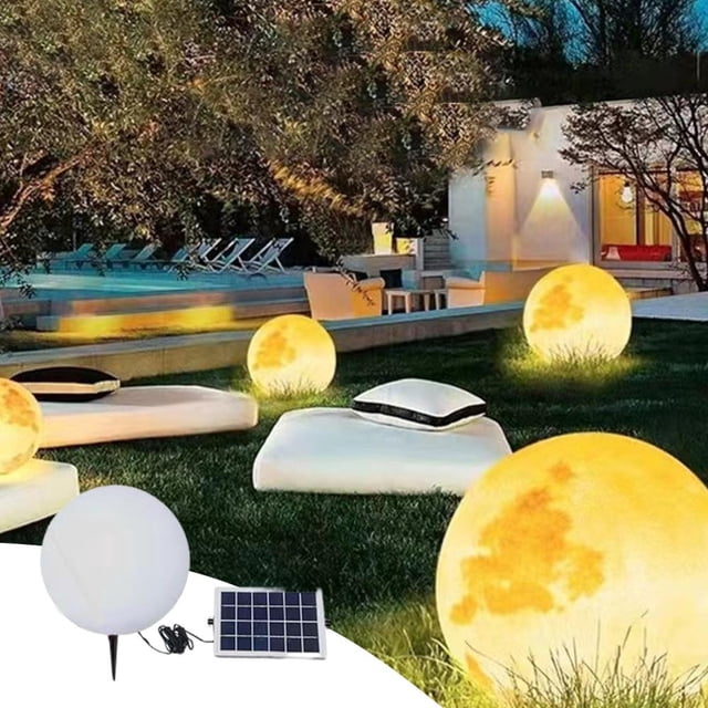 Feltree Solar Moon Sphere Floor Lamp for Garden Decor, Rainproof Outdoor Landscape Lighting, Remote Control Sphere Light