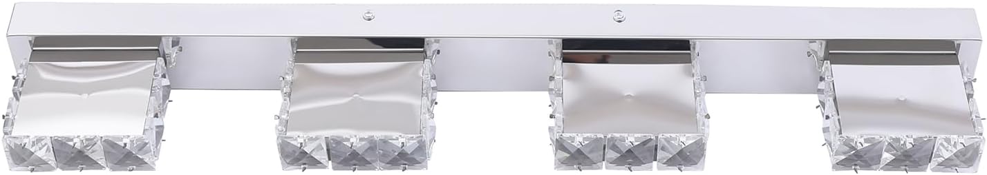 Bathroom Wall Lamp Fixture, Dimmable Led 4 Light Over Mirror Modern Crystal Vanity Light with Clear Glass Shade for Bedroom Living Room Dressing Room.